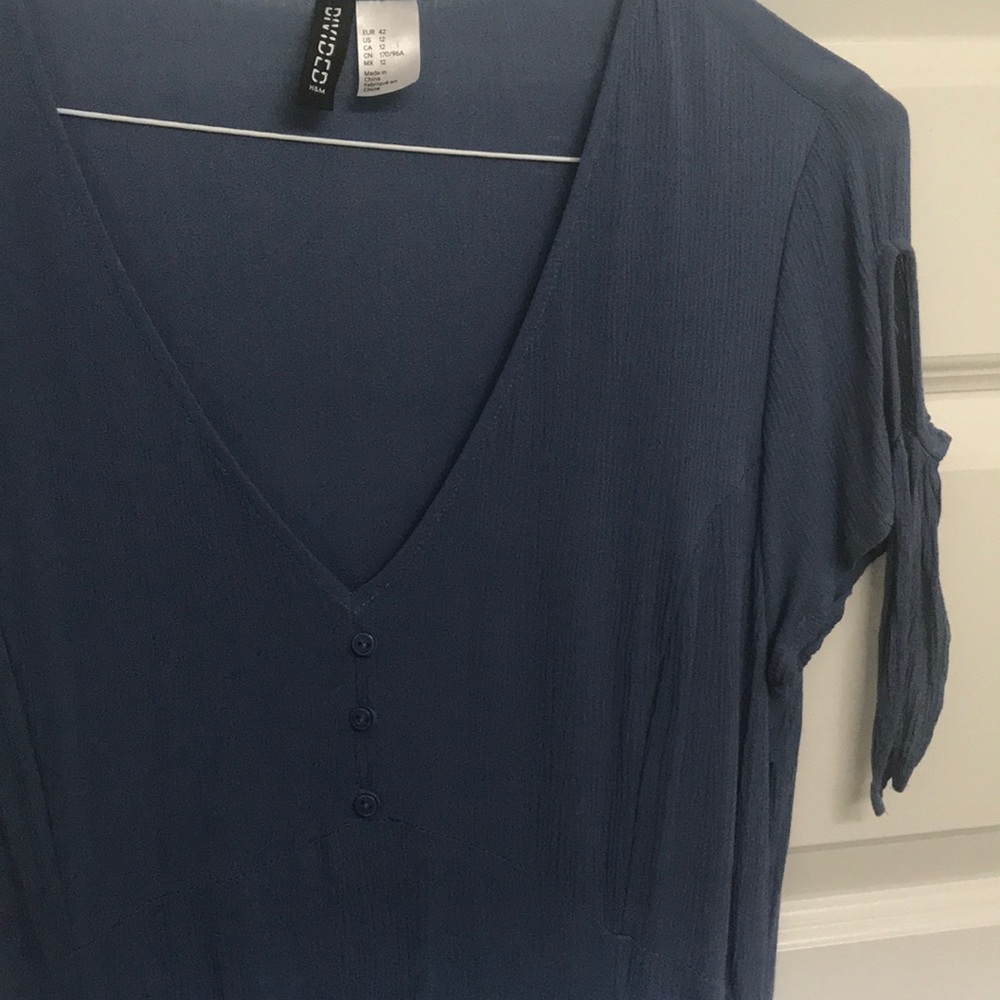 H&M Blue Dress with Tie Sleeves (Size 12)